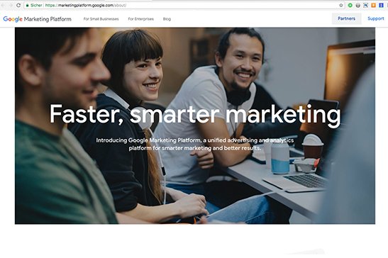 Startseite der neuen Google Marketing Platform