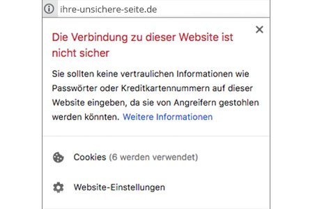 "nicht sichere" Seite ohne HTTPS-Verschlüsselung